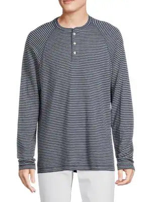 Cloud™ Long-Sleeve Henley - Navy Cream Stripe