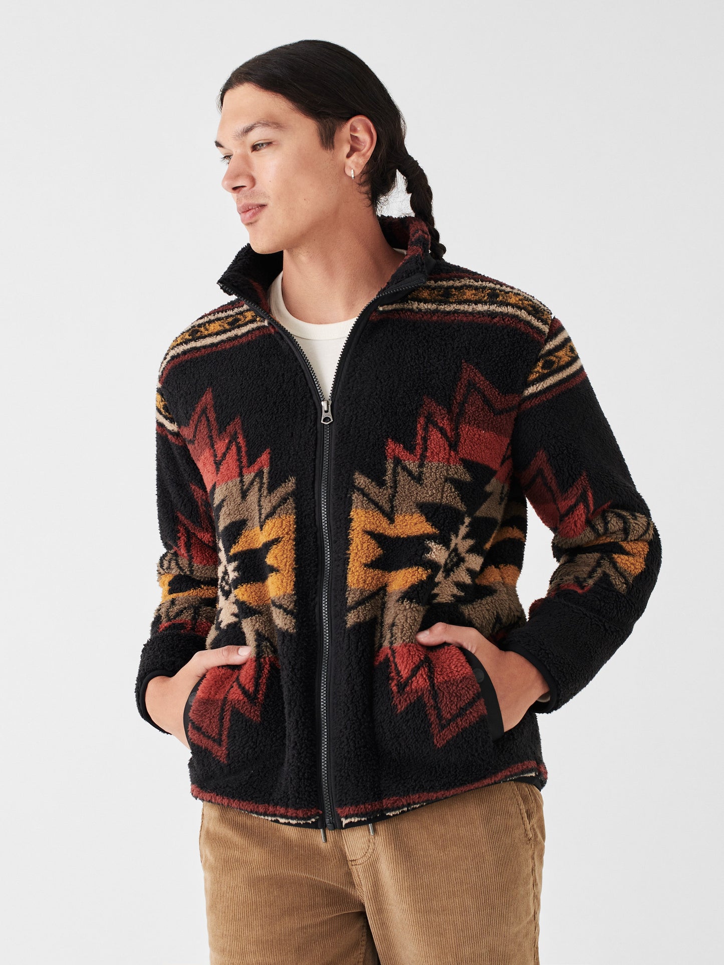 Doug Good Feather High Pile Fleece Full Zip - Faded Black Star Nation