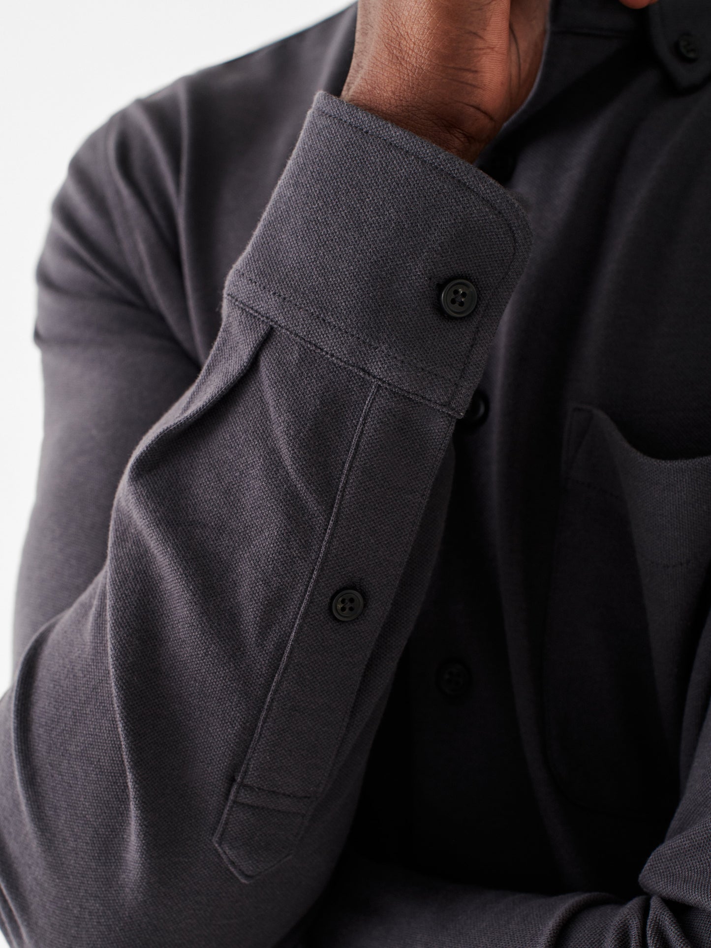 Thompson Pique Button Down - Black - M