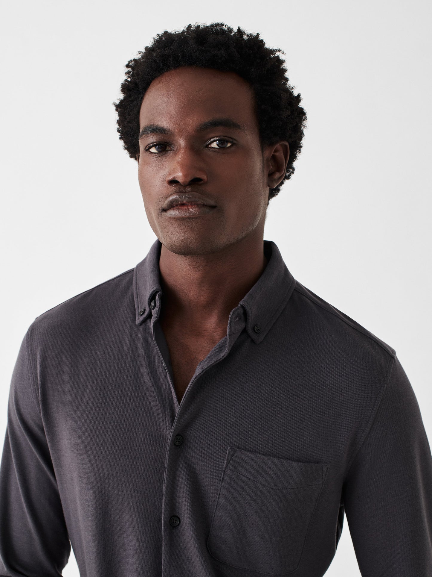 Thompson Pique Button Down - Black - M