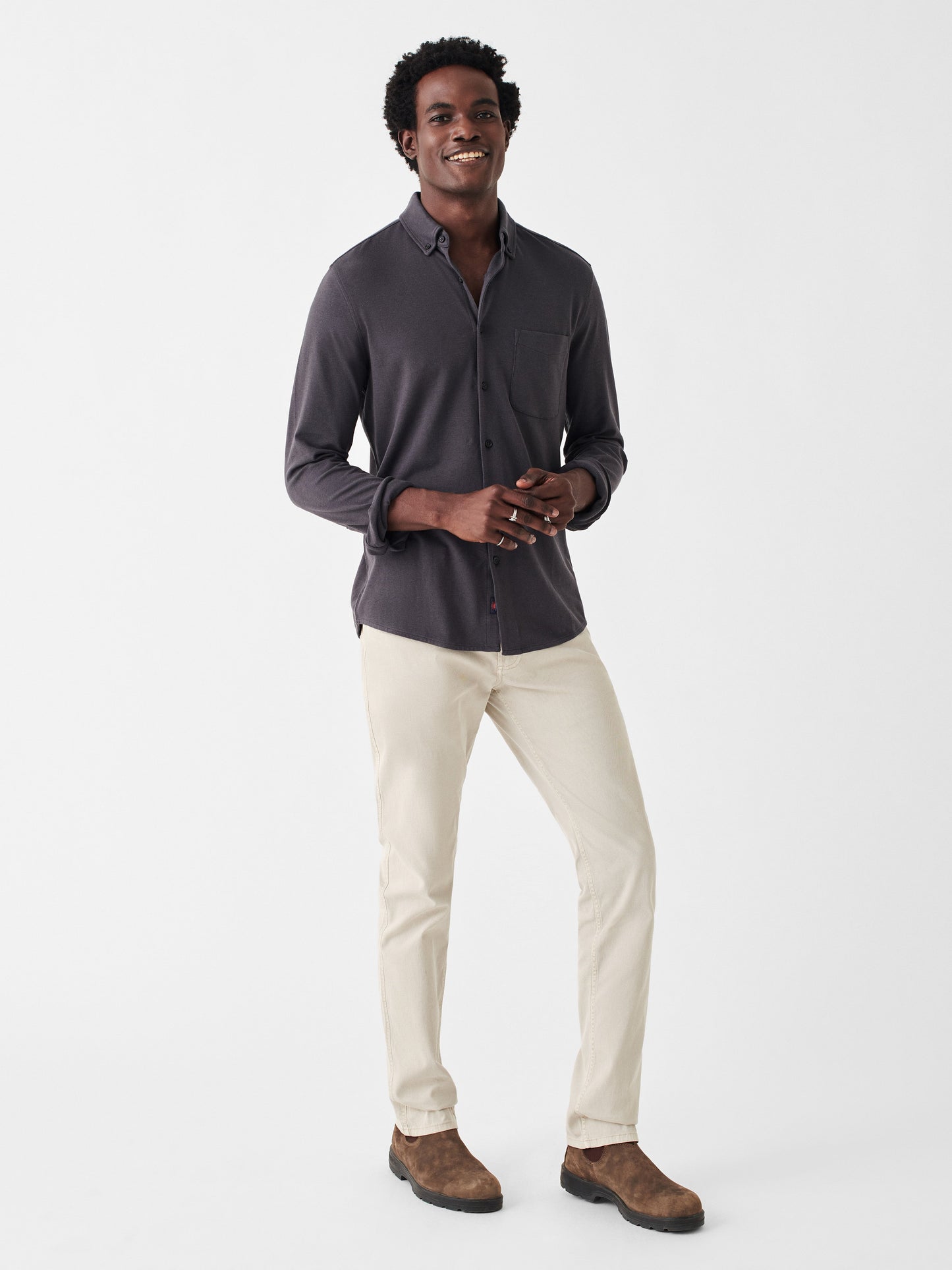 Thompson Pique Button Down - Black - M