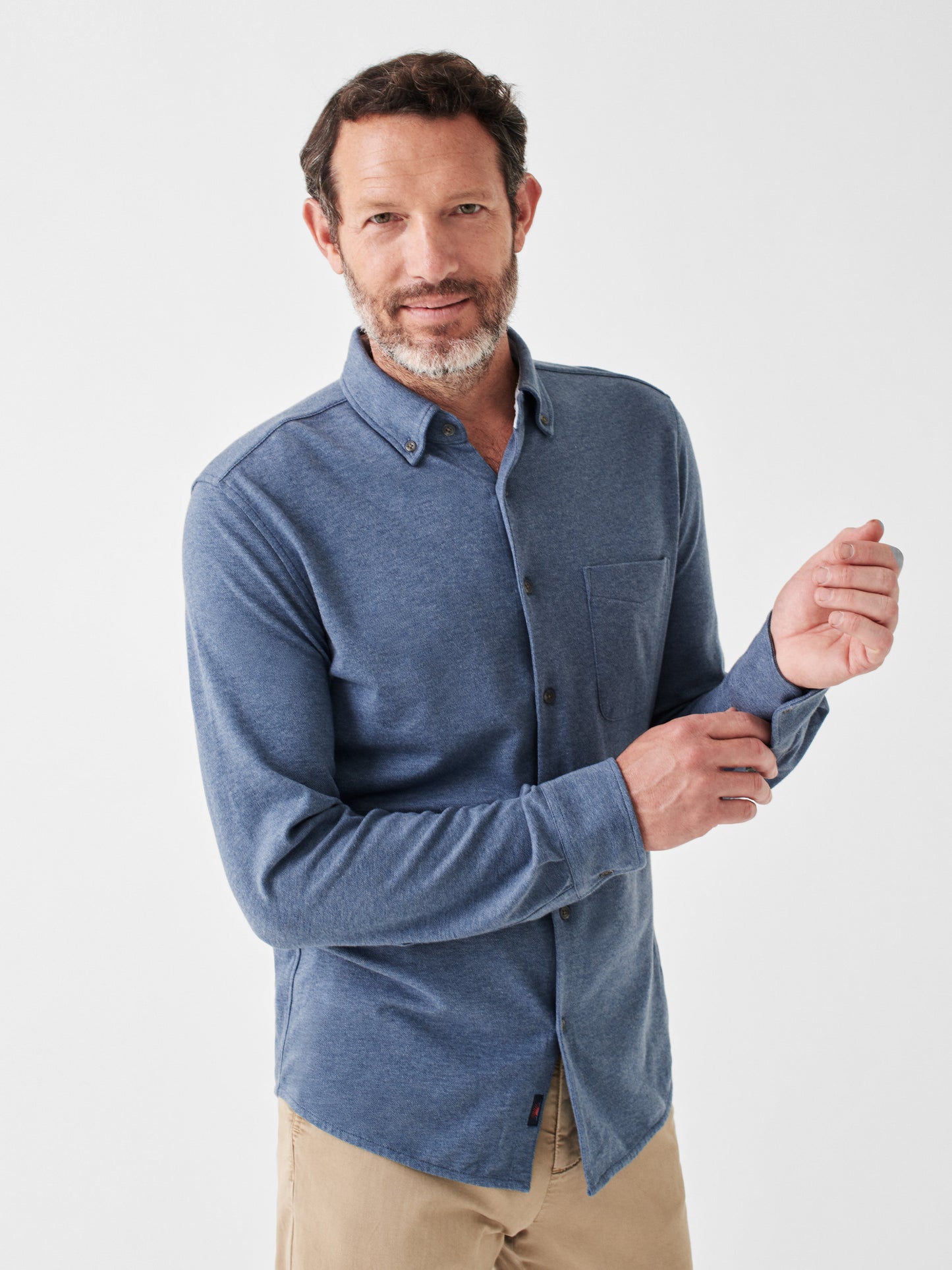 Thompson Pique Button Down - Stormy Ocean Melange - M