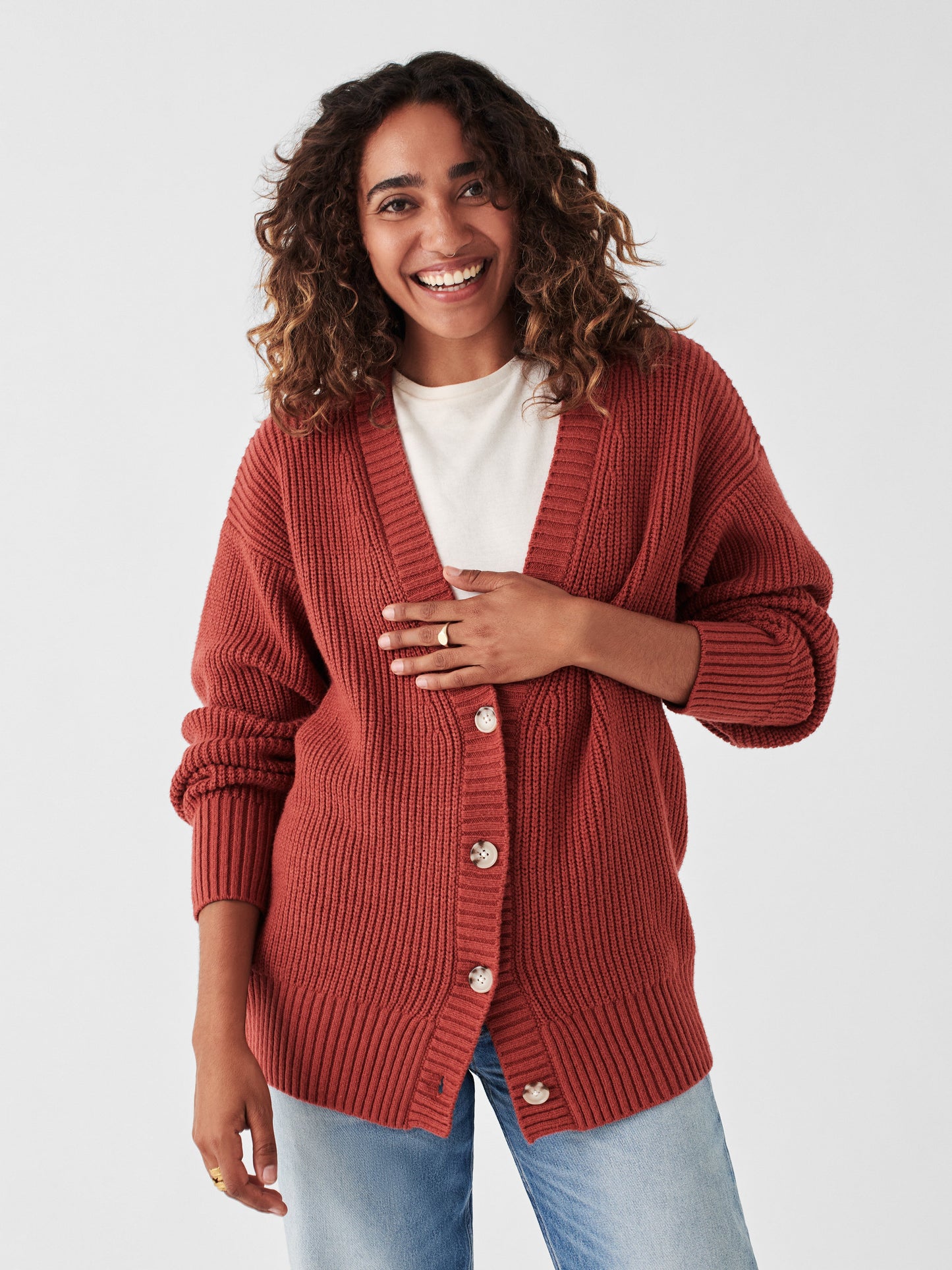 Cozy Cotton Boyfriend Cardigan - Henna