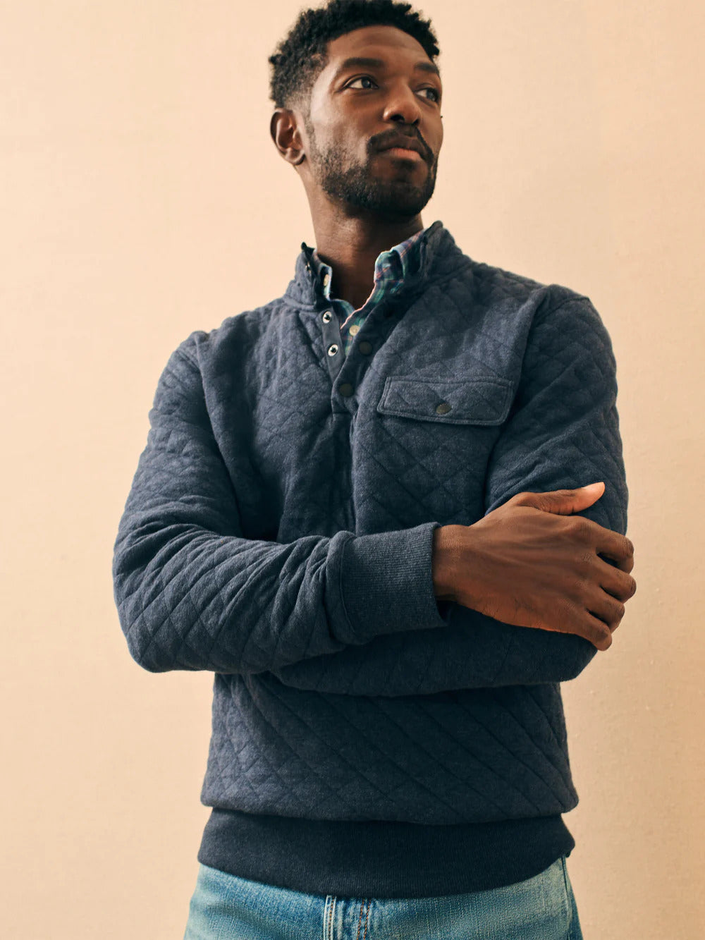 Epic Quilted Fleece Pullover - Navy Melange