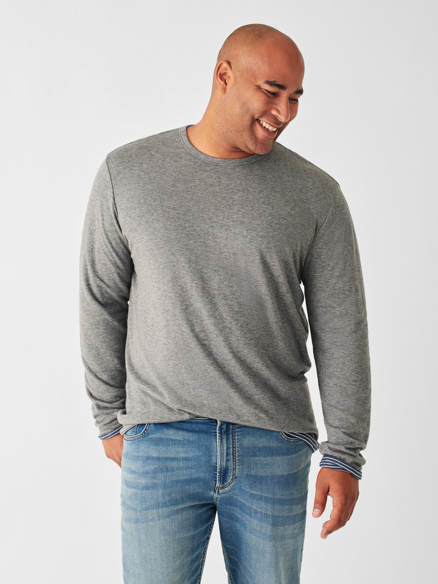 Cloud™ Reversible Crew - Medium Grey Heather/Navy Cream Stripe