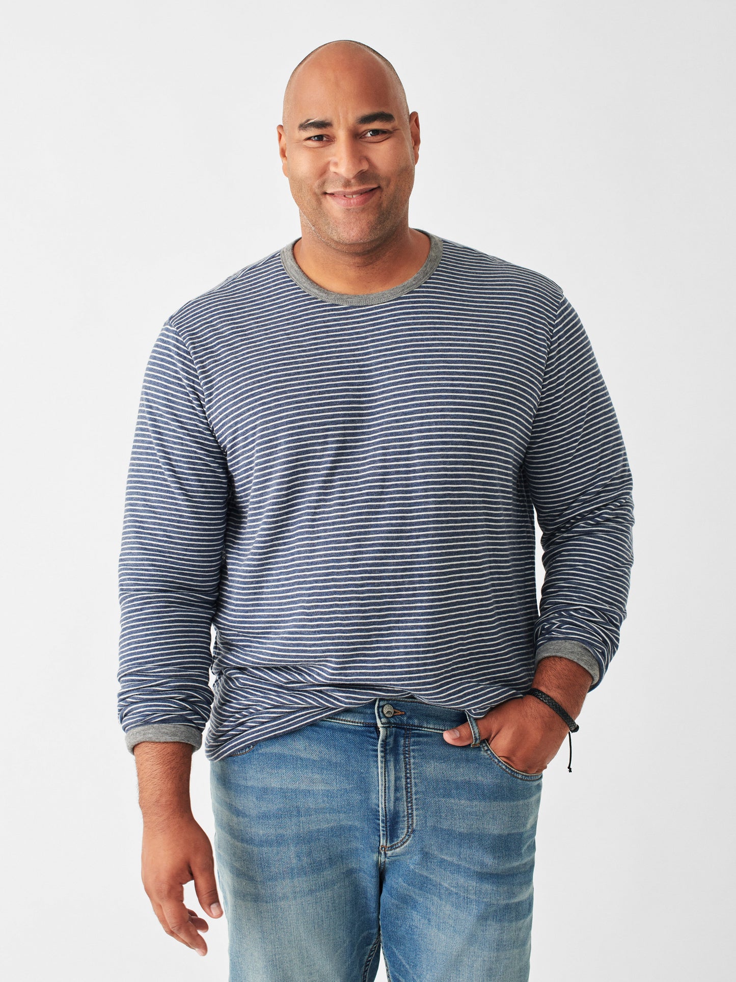 Cloud™ Reversible Crew - Medium Grey Heather/Navy Cream Stripe