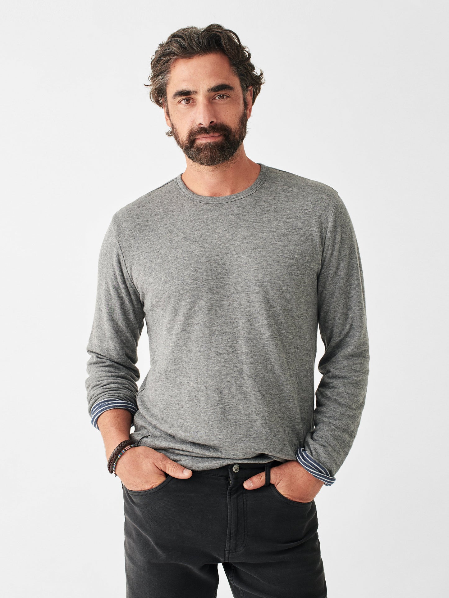 Cloud™ Reversible Crew - Medium Grey Heather/Navy Cream Stripe