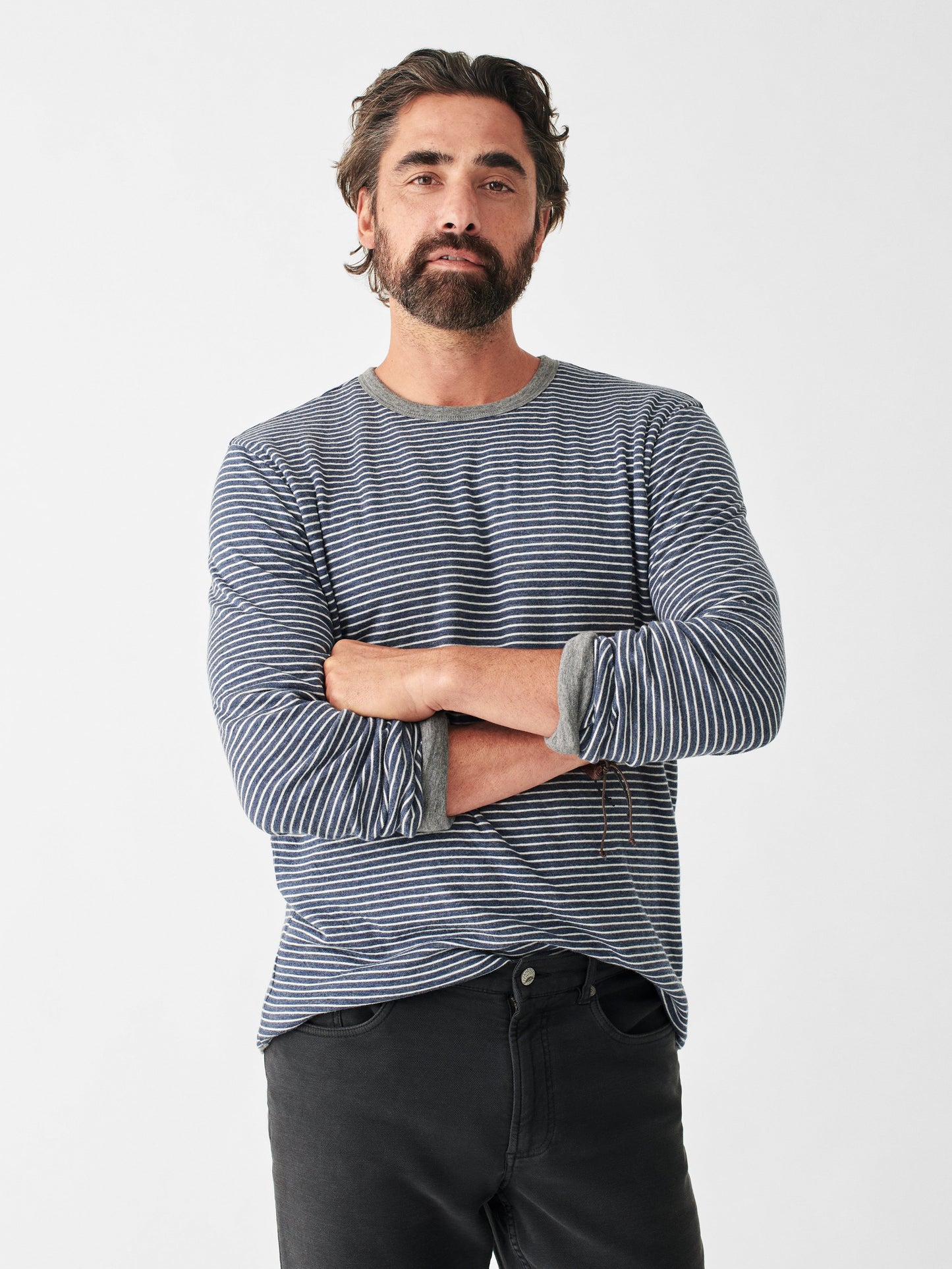 Cloud™ Reversible Crew - Medium Grey Heather/Navy Cream Stripe