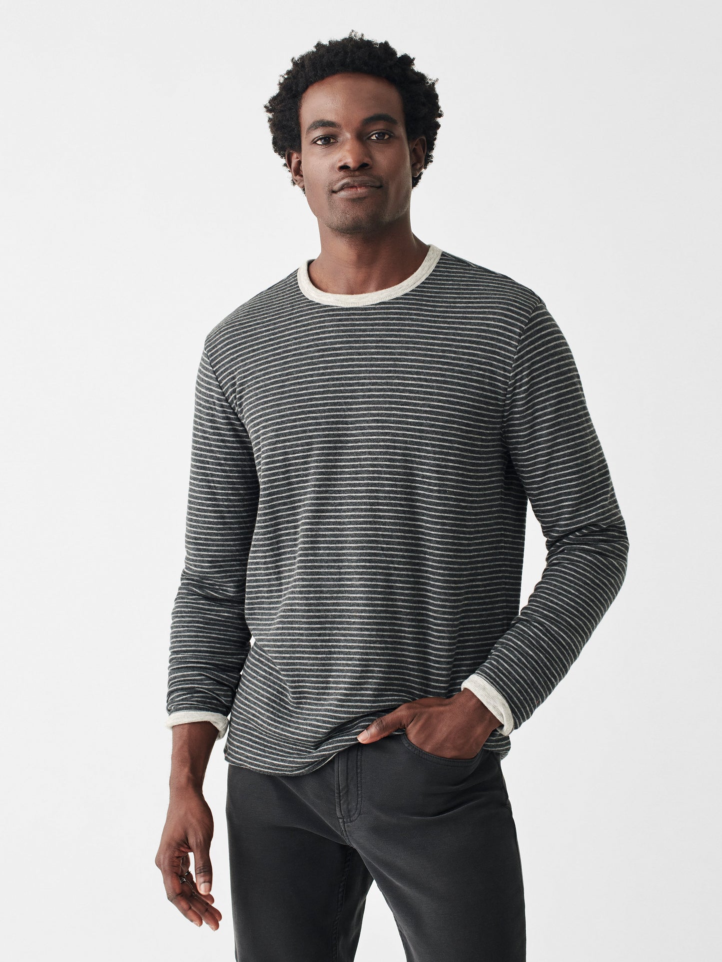 Cloud Reversible Crew - Snowrock Feder Stripe / Charcoal Grey Stripe