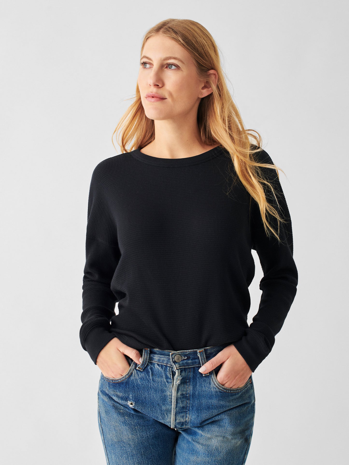 Waffle Layering Crew - Black - M