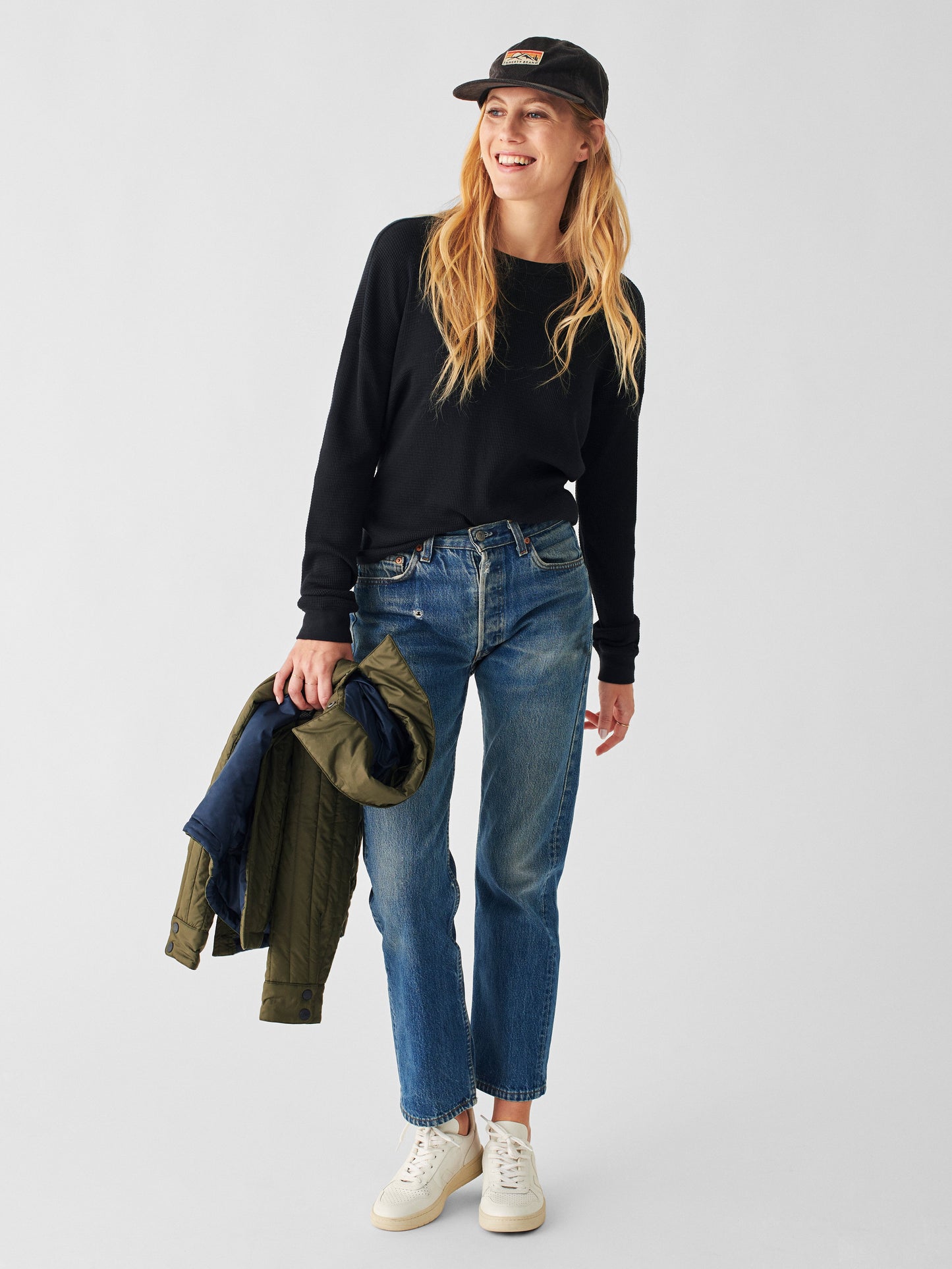 Waffle Layering Crew - Black - M