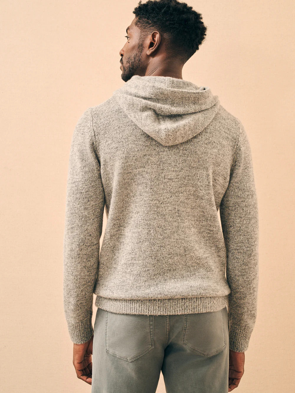 Cashmere Wool Popover Hoodie - Rock Grey Marl
