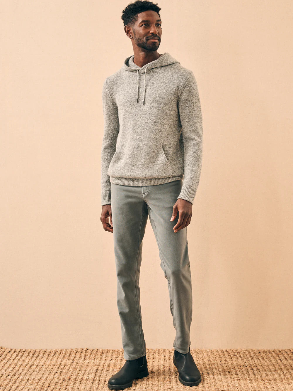 Cashmere Wool Popover Hoodie - Rock Grey Marl