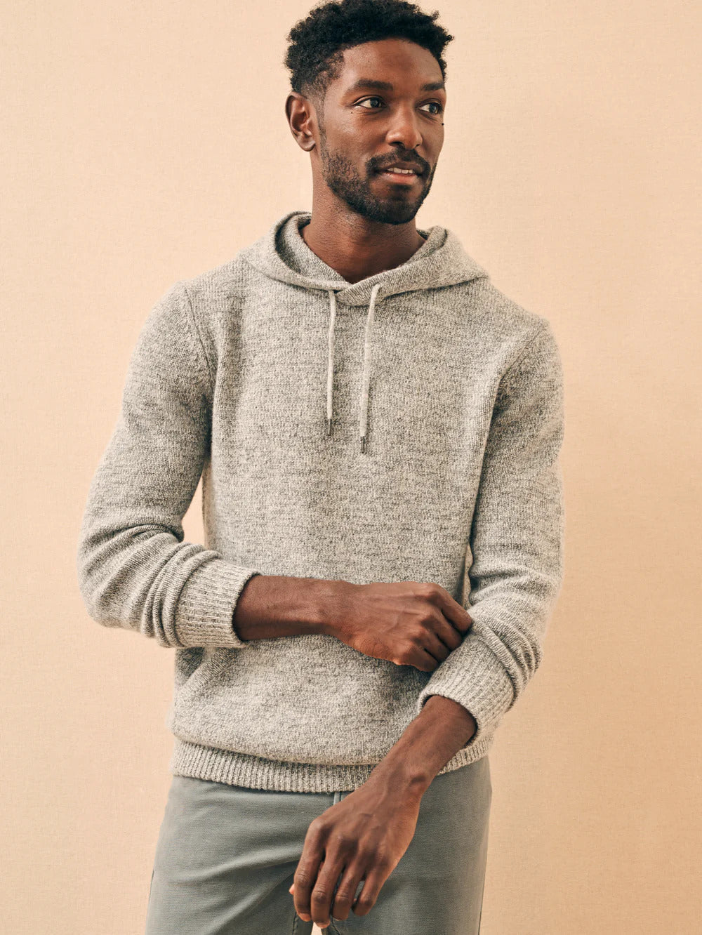 Cashmere Wool Popover Hoodie - Rock Grey Marl