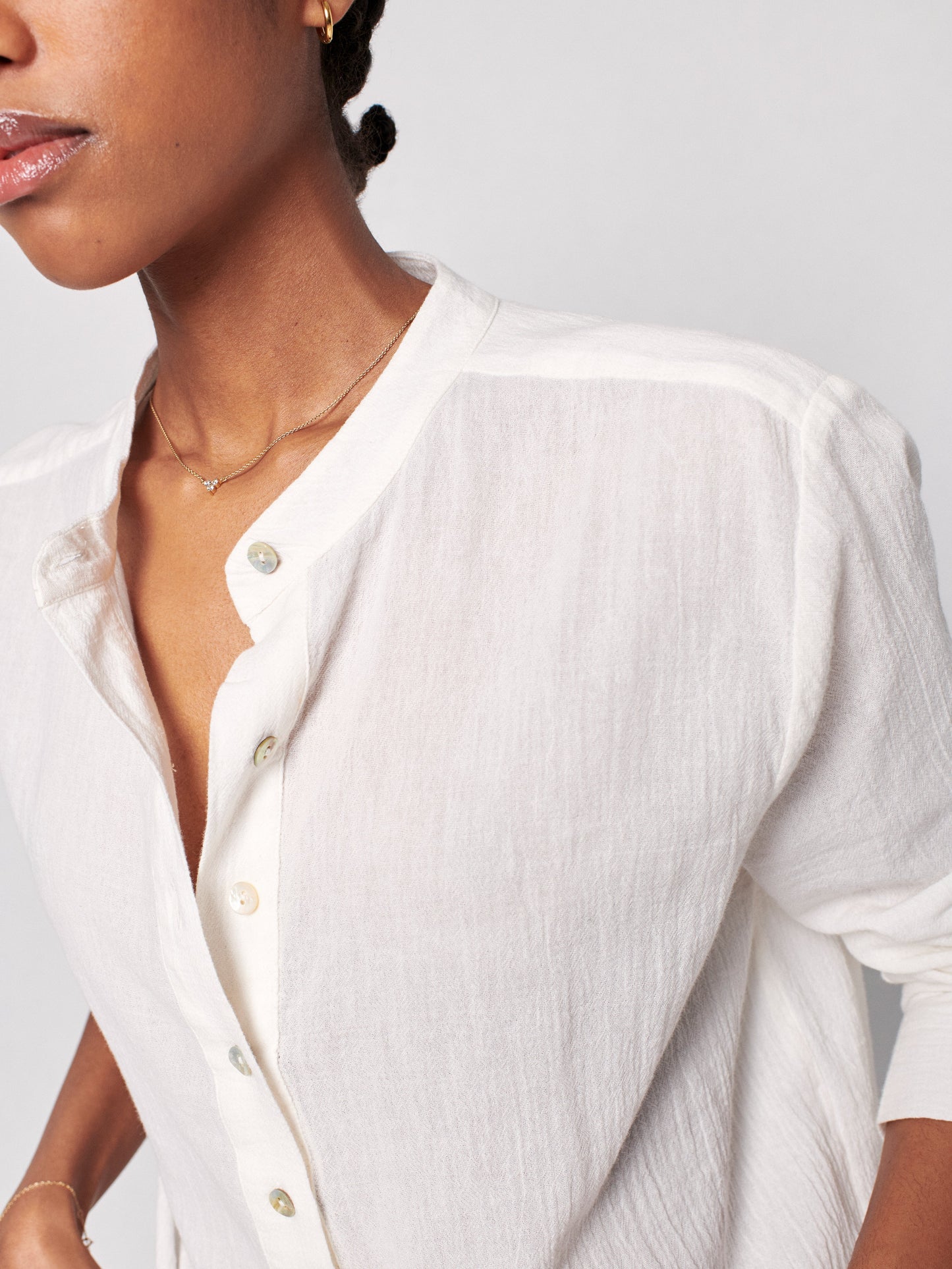 Dream Cotton Gauze Collarless Shirt - White