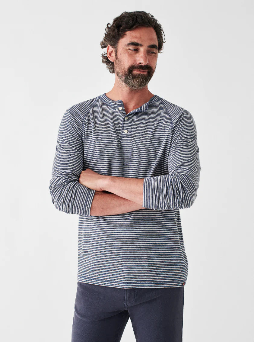 Cloud™ Long-Sleeve Henley - Navy Cream Stripe