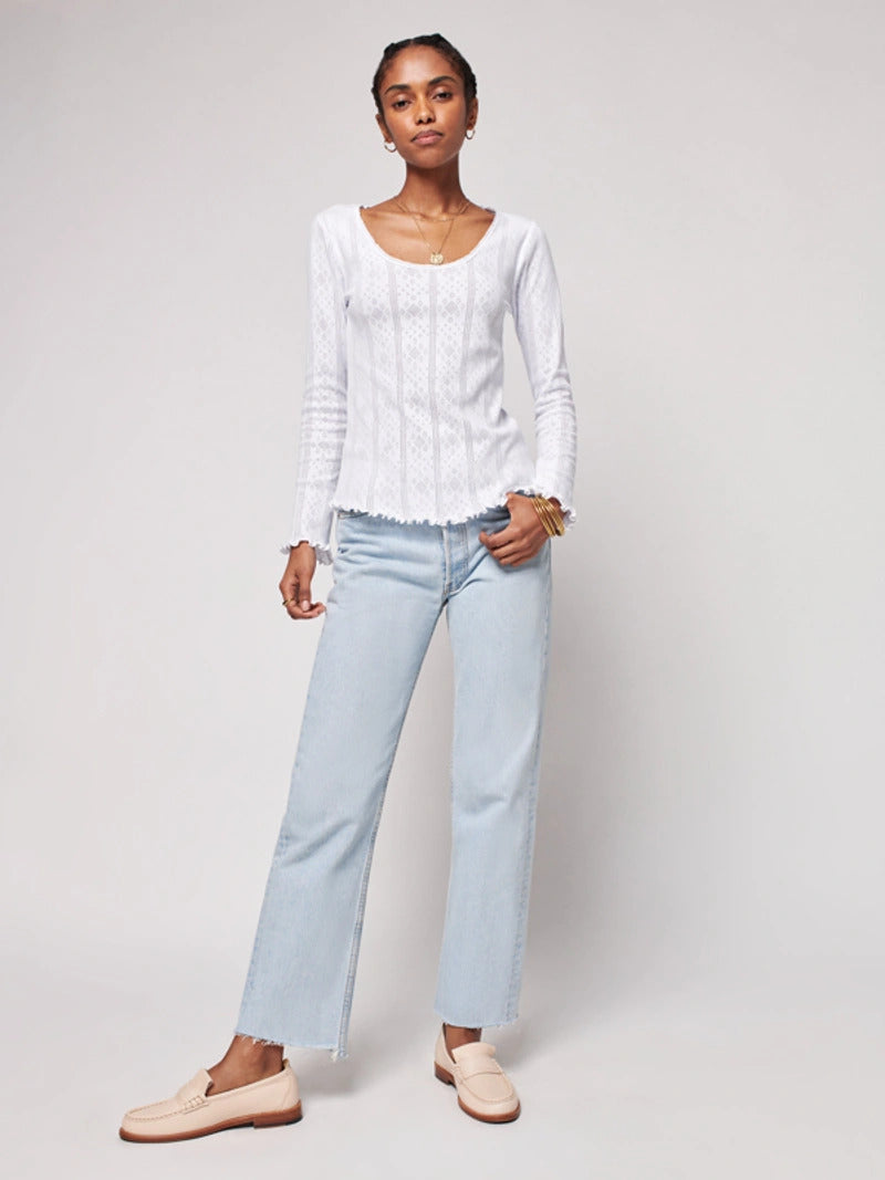 Pointelle Long-Sleeve Tee - White