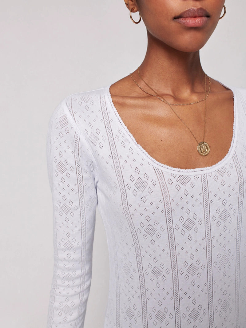 Pointelle Long-Sleeve Tee - White