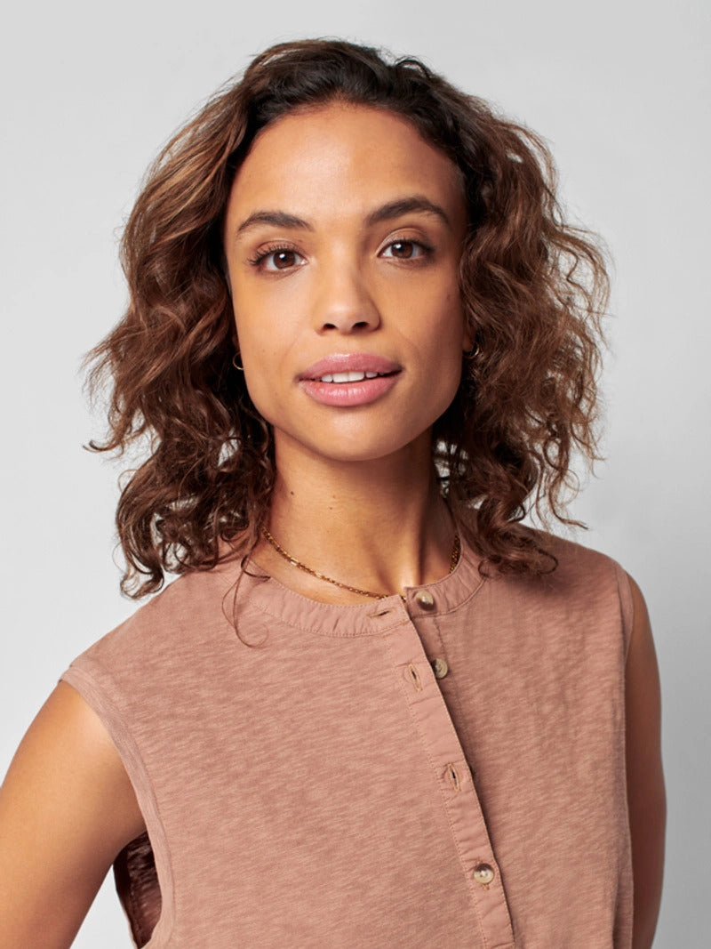 Sleeveless Knit Henley - Bronze