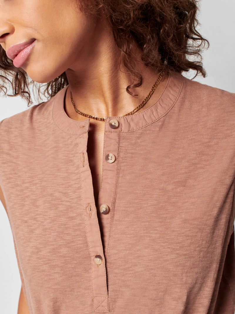Sleeveless Knit Henley - Bronze