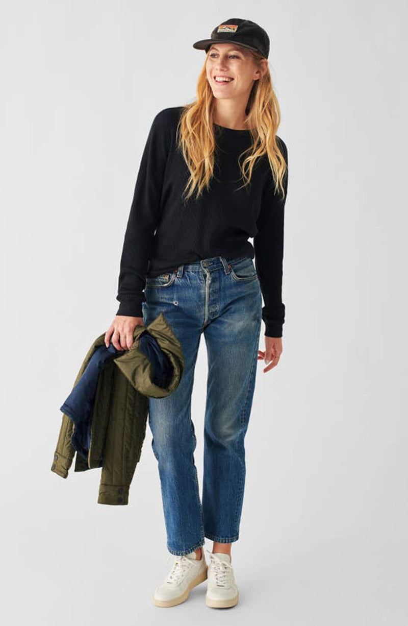 Waffle Layering Crew - Black - S