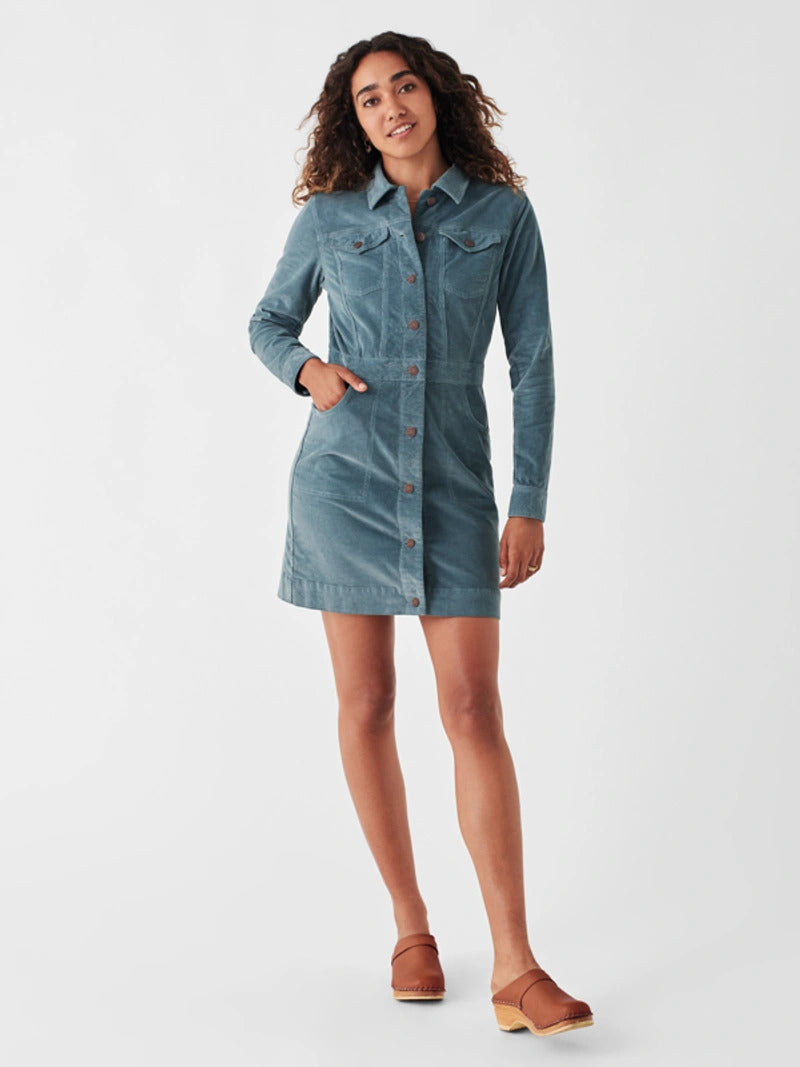 Stretch Cord Michelle Dress - Cord Blue