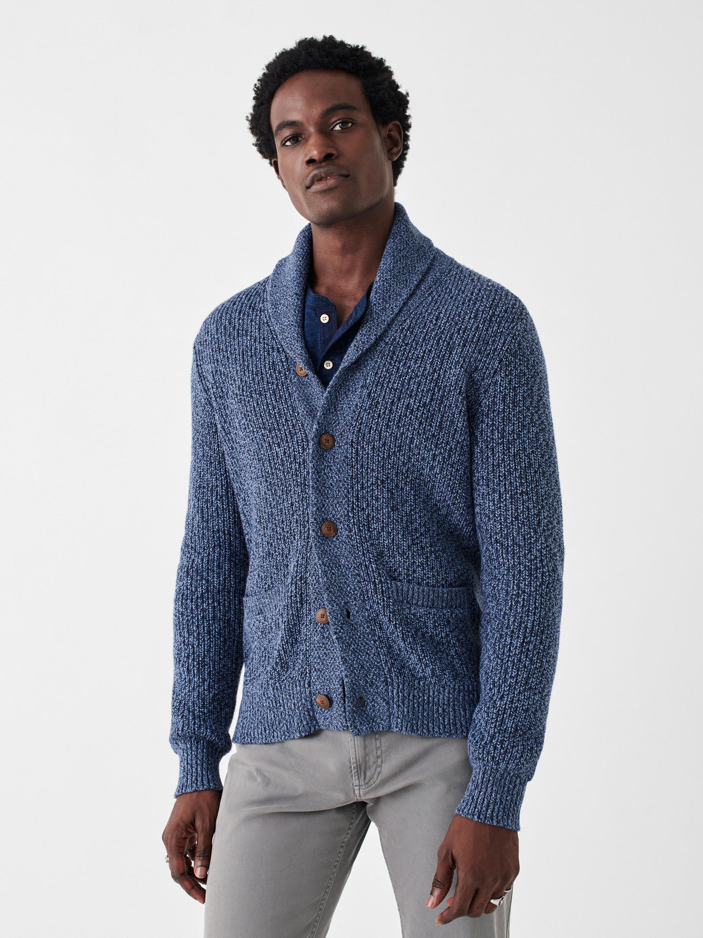 Marled Cotton Cardigan - Blue Navy Marl