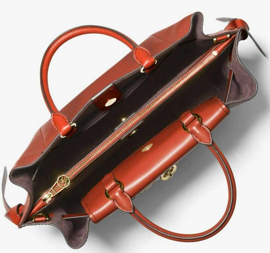 Hamilton Legacy Large Leather Belted Satchel - Deep Orange - OS