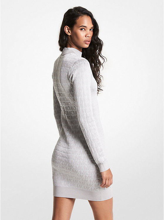 Metallic Logo Jacquard Turtleneck Dress - Silver - XXS