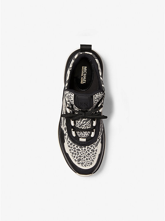 Olympia Leather & Animal Print Jacquard Trainer - Black - 8