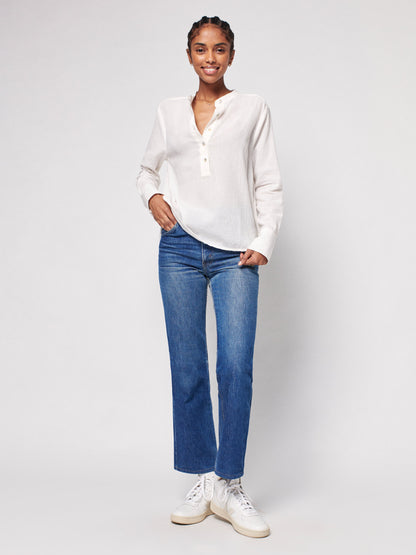 Dream Cotton Gauze Collarless Shirt  - White