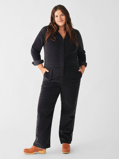 Stretch Cord Utility Jumpsuit - Washed Black