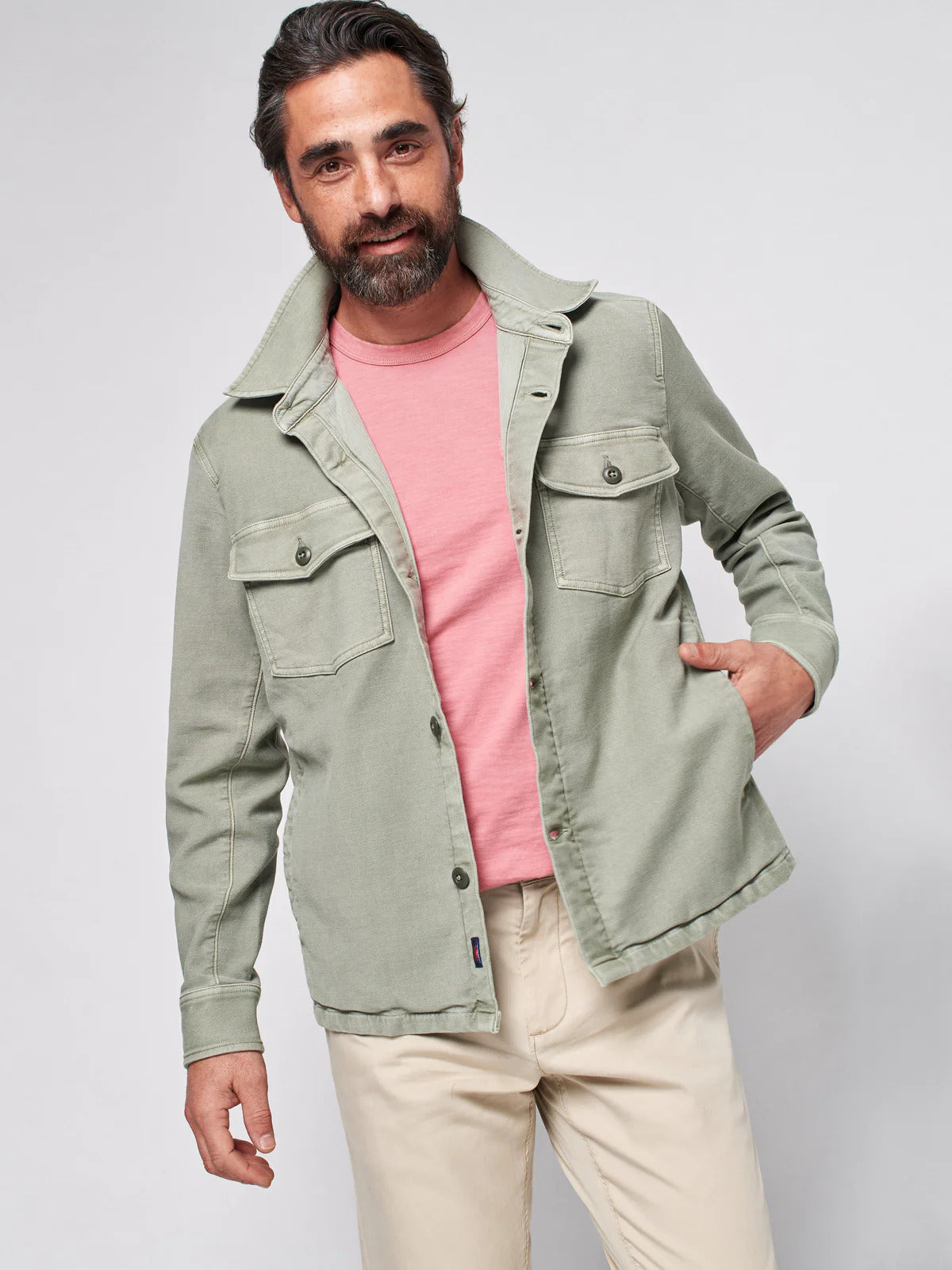Stretch Terry™ Shirt Jacket  - Faded Olive