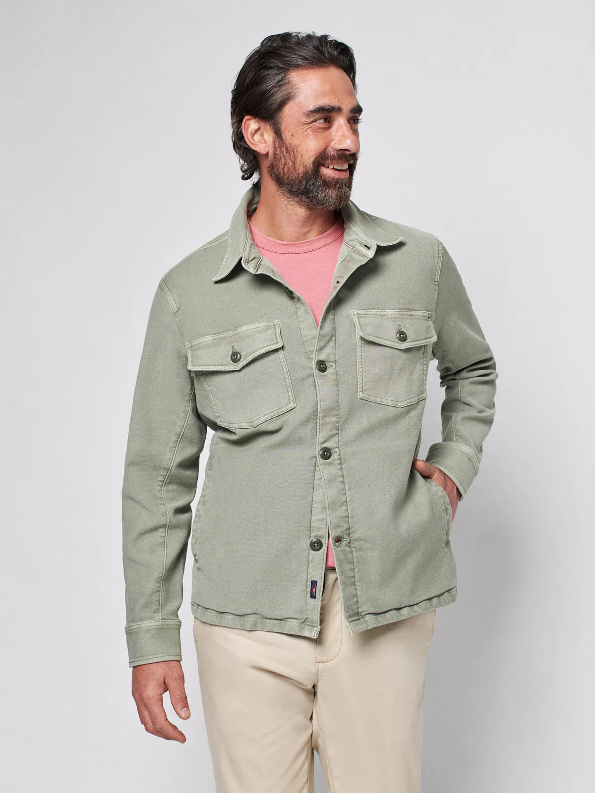 Stretch Terry™ Shirt Jacket  - Faded Olive